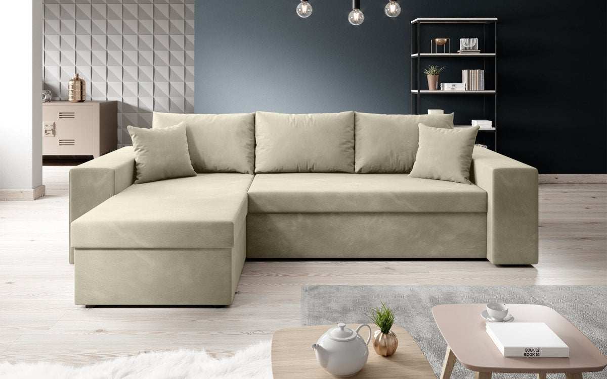 Designer Ecksofa Denver Samt mit Schlaffunktion – Verwandlungsfähige L-Form Couch