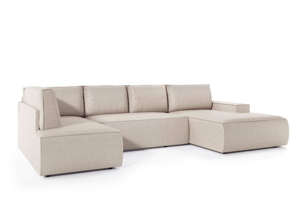 Designer Schlafsofa Rondo: Großes U-Form Cord Sofa mit Schlaffunktion
