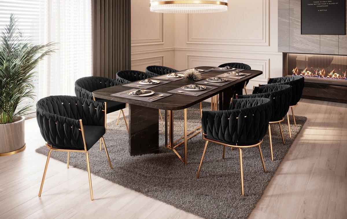 Larissa Luxus Samt Designer Esszimmerstuhl mit goldenen Beinen – Eleganter Komfort Stuhl