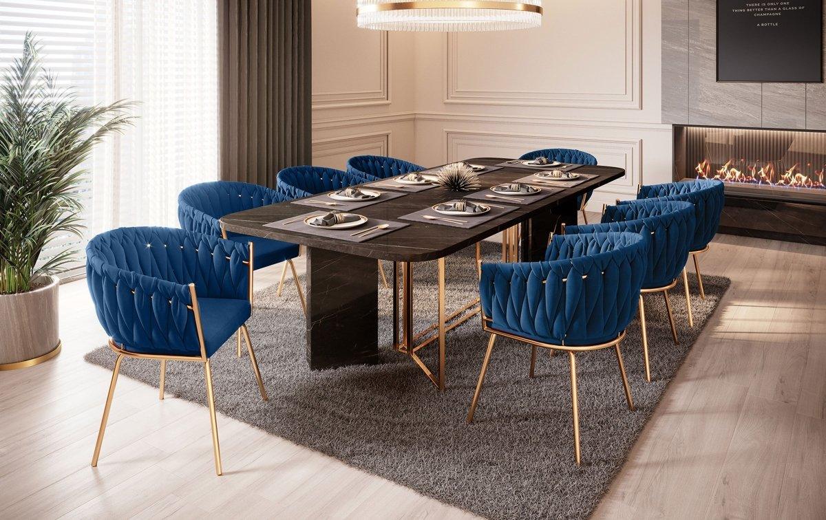 Larissa Luxus Samt Designer Esszimmerstuhl mit goldenen Beinen – Eleganter Komfort Stuhl