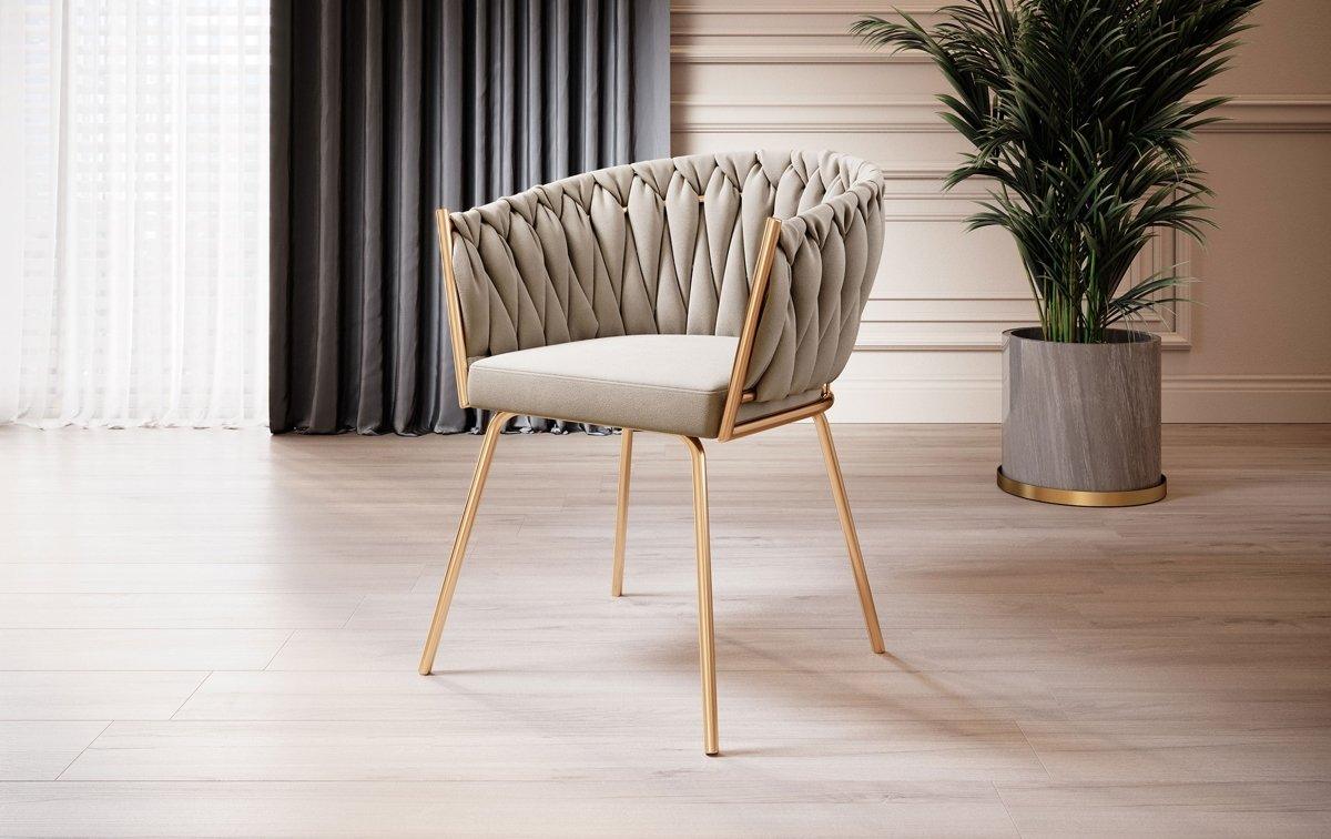 Larissa Luxus Samt Designer Esszimmerstuhl mit goldenen Beinen – Eleganter Komfort Stuhl