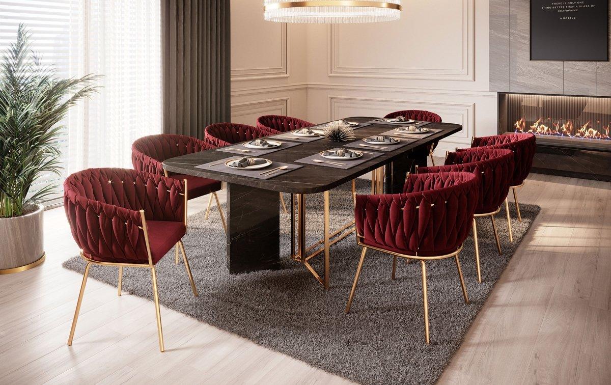 Larissa Luxus Samt Designer Esszimmerstuhl mit goldenen Beinen – Eleganter Komfort Stuhl