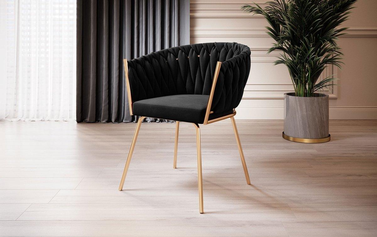 Larissa Luxus Samt Designer Esszimmerstuhl mit goldenen Beinen – Eleganter Komfort Stuhl