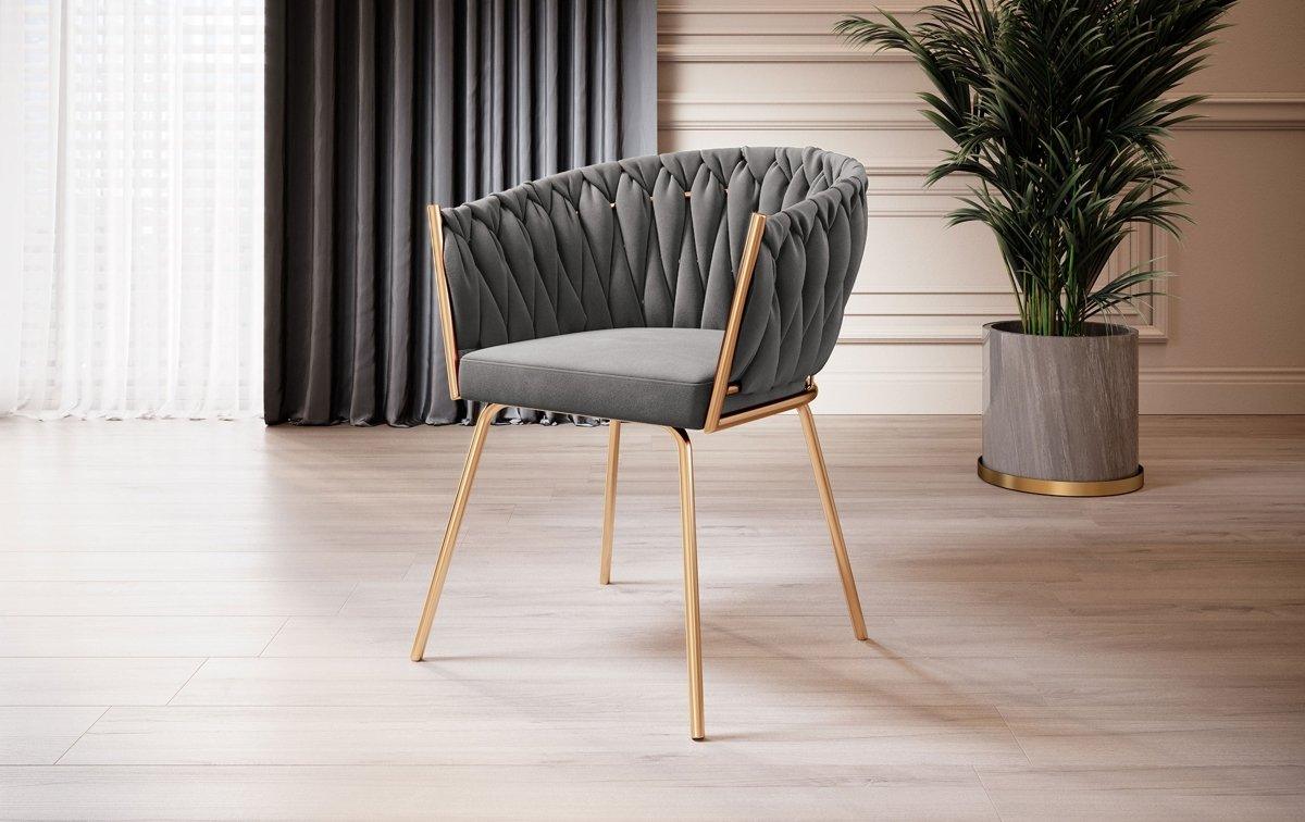 Larissa Luxus Samt Designer Esszimmerstuhl mit goldenen Beinen – Eleganter Komfort Stuhl