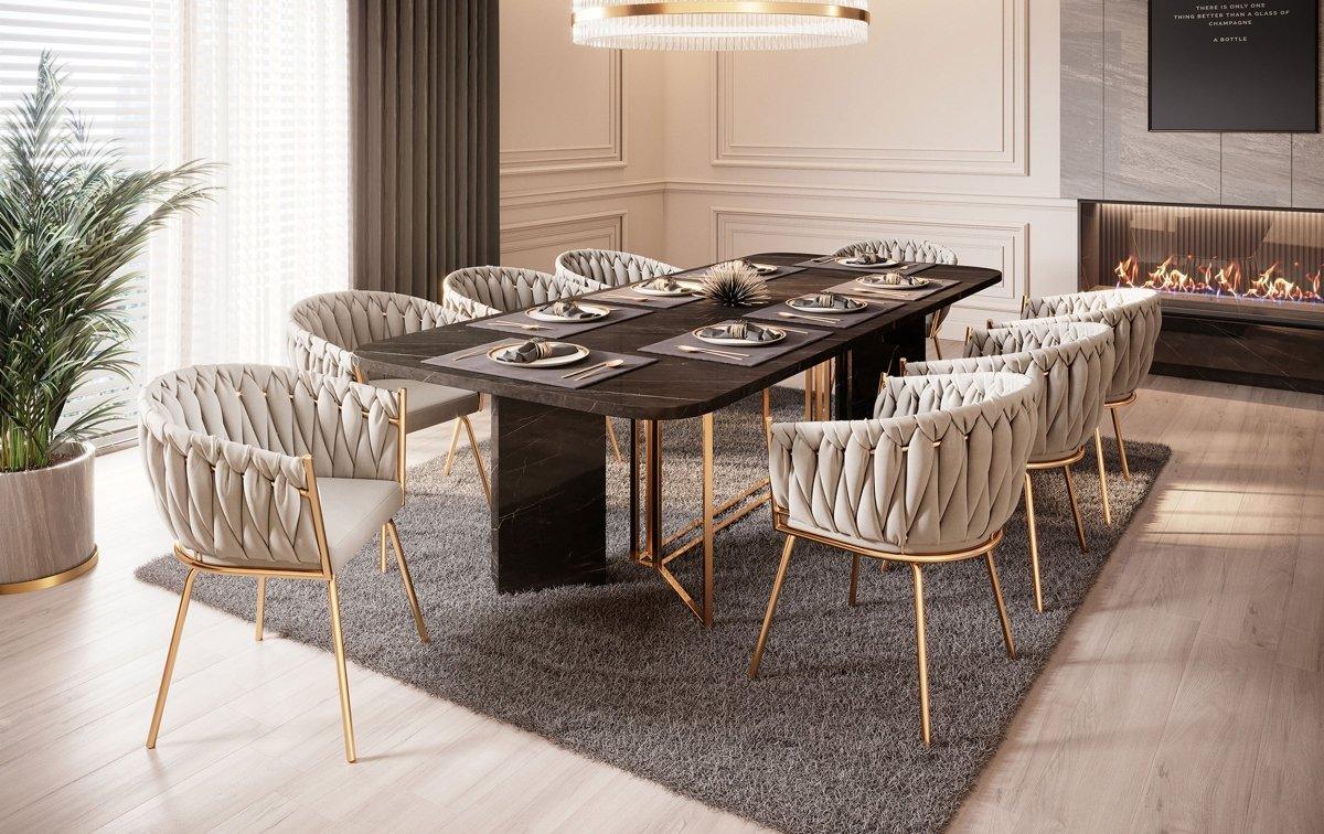 Larissa Luxus Samt Designer Esszimmerstuhl mit goldenen Beinen – Eleganter Komfort Stuhl