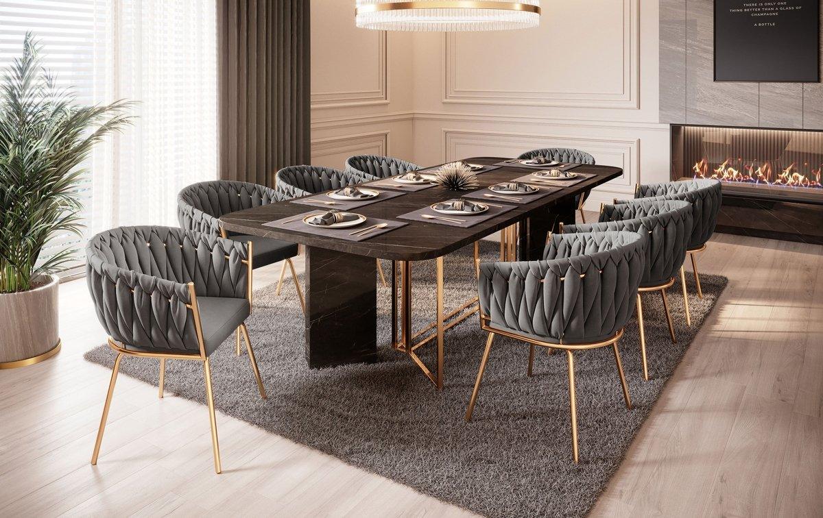 Larissa Luxus Samt Designer Esszimmerstuhl mit goldenen Beinen – Eleganter Komfort Stuhl