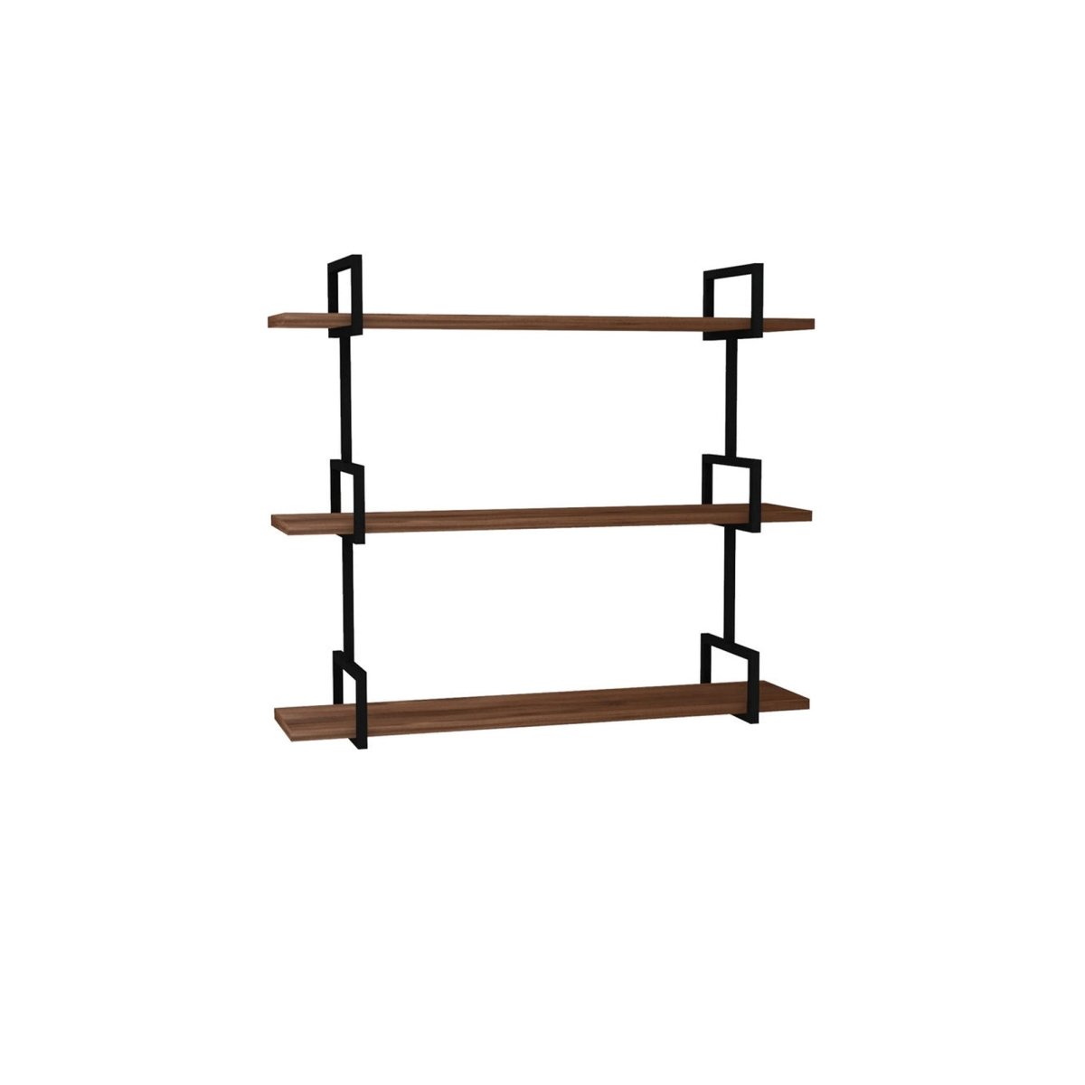 Designer Wandregal Lariano: Modernes Hängeregal mit Walnussoptik und Metallrahmen
