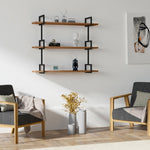 Lade das Bild in den Galerie-Viewer, Designer Wandregal Lariano: Modernes Hängeregal mit Walnussoptik und Metallrahmen