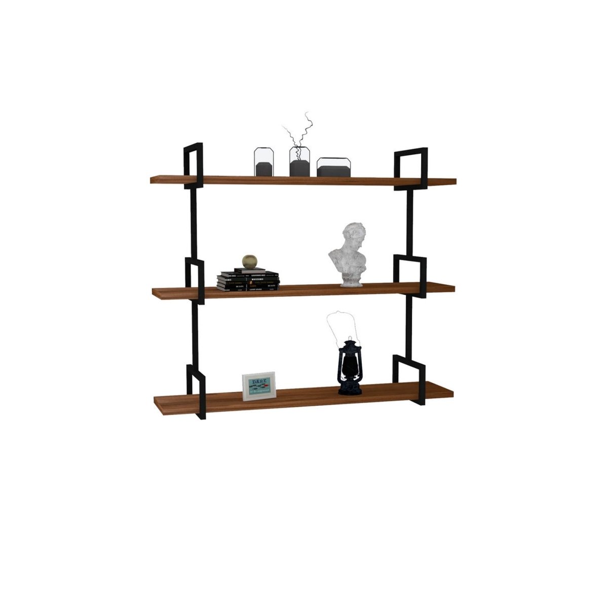 Designer Wandregal Lariano: Modernes Hängeregal mit Walnussoptik und Metallrahmen