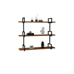 Lade das Bild in den Galerie-Viewer, Designer Wandregal Lariano: Modernes Hängeregal mit Walnussoptik und Metallrahmen