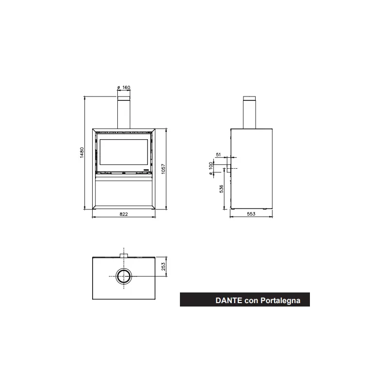 Dante Holzofen mit Holzfach – Effizient, Umweltfreundlich, 12,4 kW, Wärmerückgewinnung