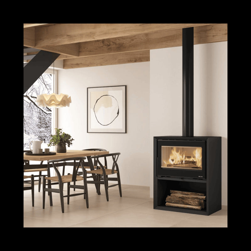 Dante Holzofen mit Holzfach – Effizient, Umweltfreundlich, 12,4 kW, Wärmerückgewinnung