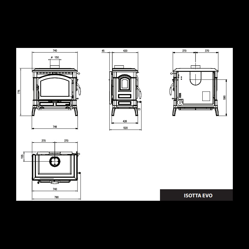 La Nordica Isotta Evo Gusseisen-Holzofen: 11,9 kW, 50 cm Scheitholz, EcoDesign-Effizienz