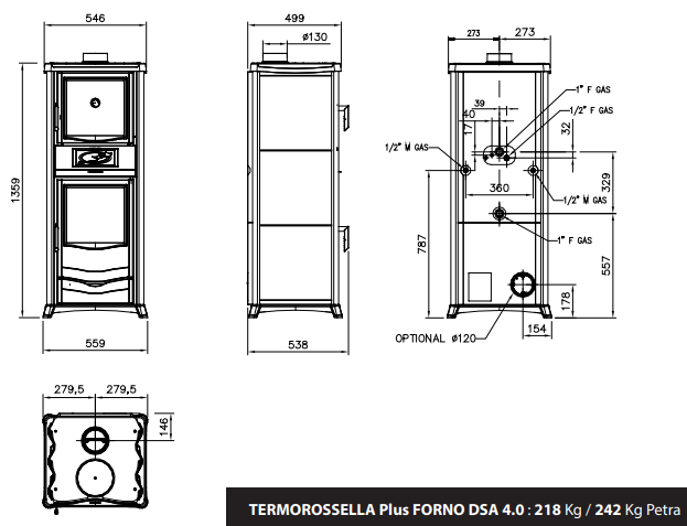 Effizienter wasserführender Holzofen mit Backofen TermoRossella Plus Forno DSA 4.0 – 11,1 kW Leistung