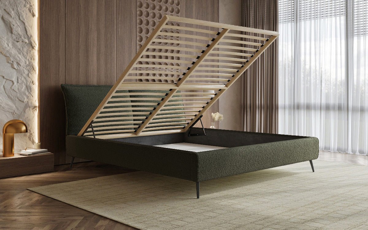 Zoe Bouclé Designer Polsterbett mit Stauraum und luxuriösem Samtbezug