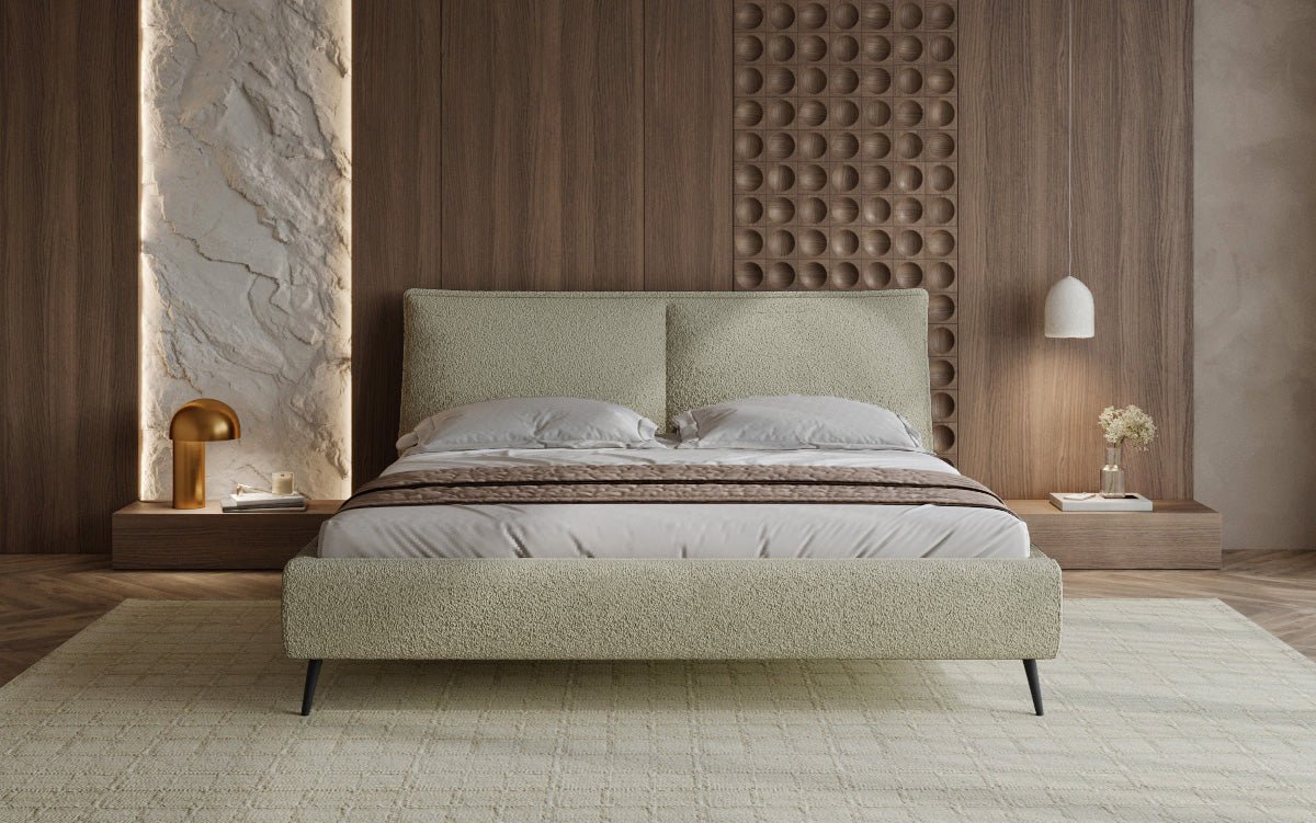 Zoe Bouclé Designer Polsterbett mit Stauraum und luxuriösem Samtbezug