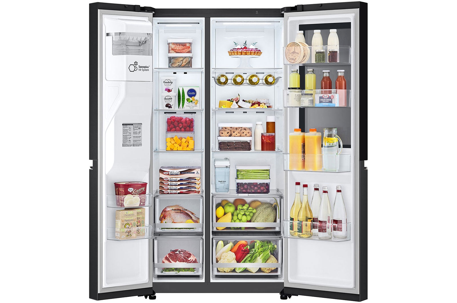 LG InstaView® Side-by-Side Kühlschrank: Klopfen-Anzeige, 635L, Eis- & Wasser-Spender, Matt Schwarz