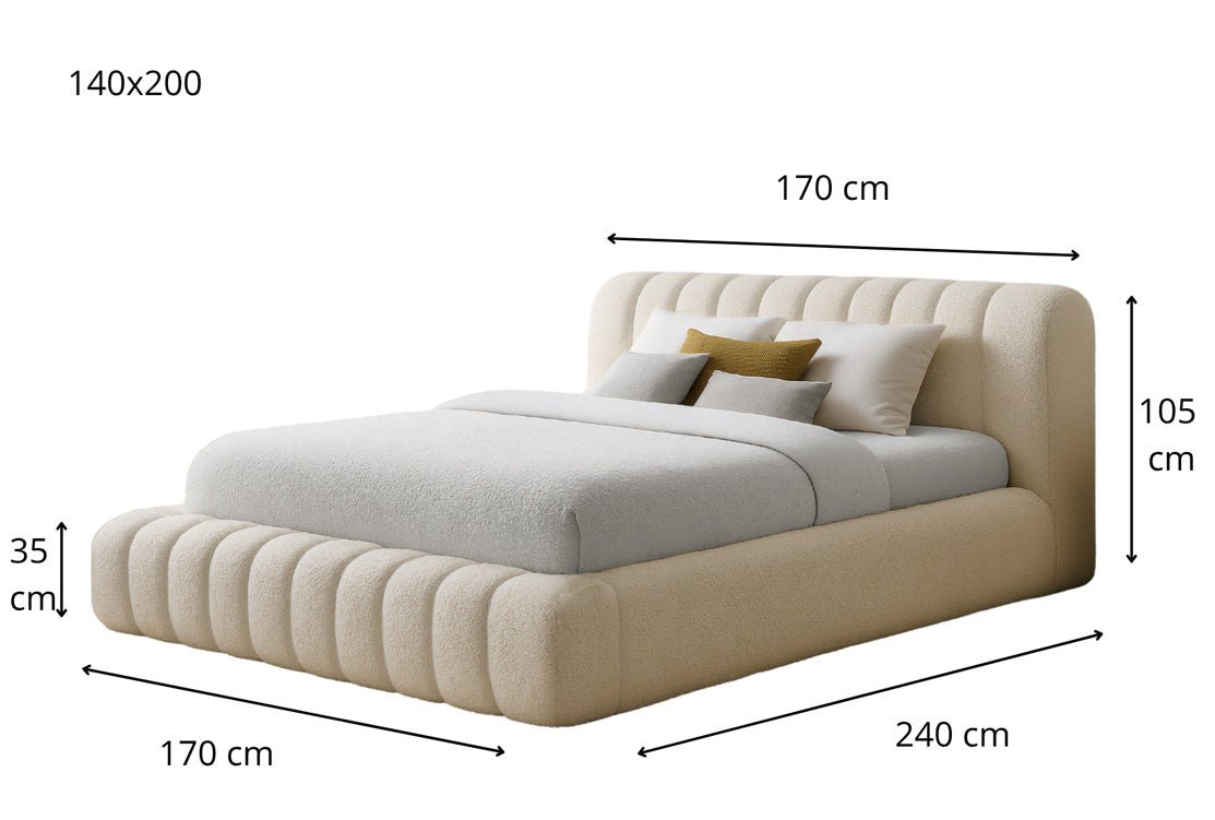 Luxuriöses Selene Bouclé Polsterbett mit Stauraum – Modernes, Elegantes Designer-Bett