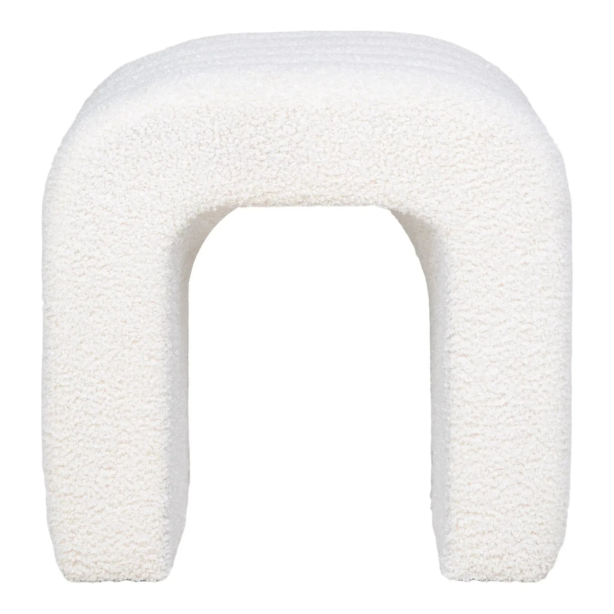 Eleganter Weißer Bouclé Beistellhocker Verilo – Komfortabler Stilvoller Sitzhocker für Wohnzimmer