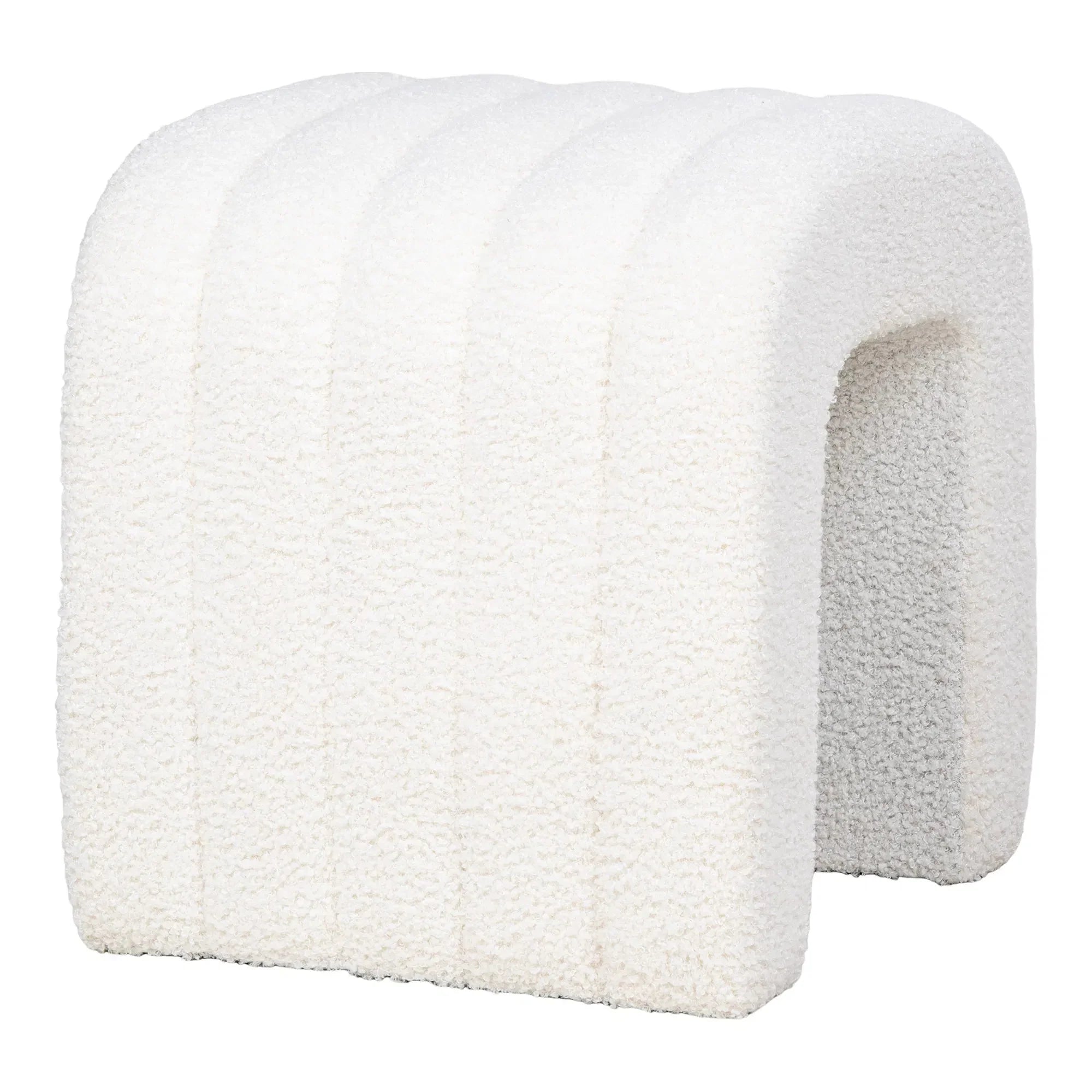 Eleganter Weißer Bouclé Beistellhocker Verilo – Komfortabler Stilvoller Sitzhocker für Wohnzimmer