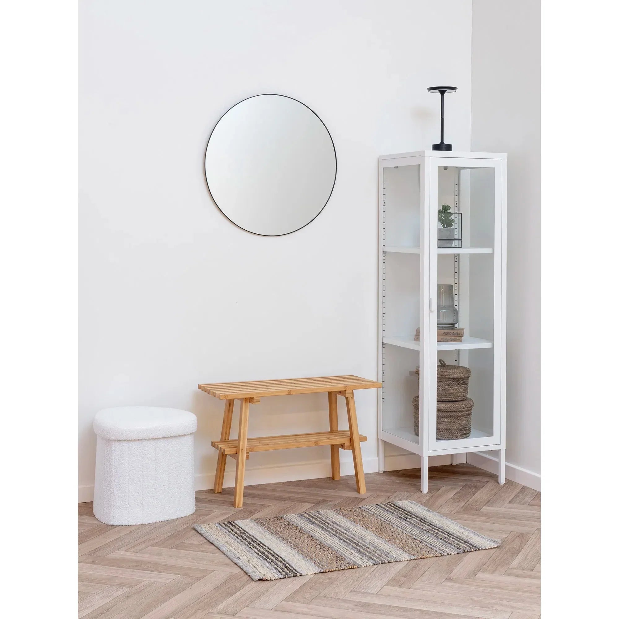 Lumino Bouclé Beistellhocker Weiß: Eleganter Stauraum für Ihr Zuhause