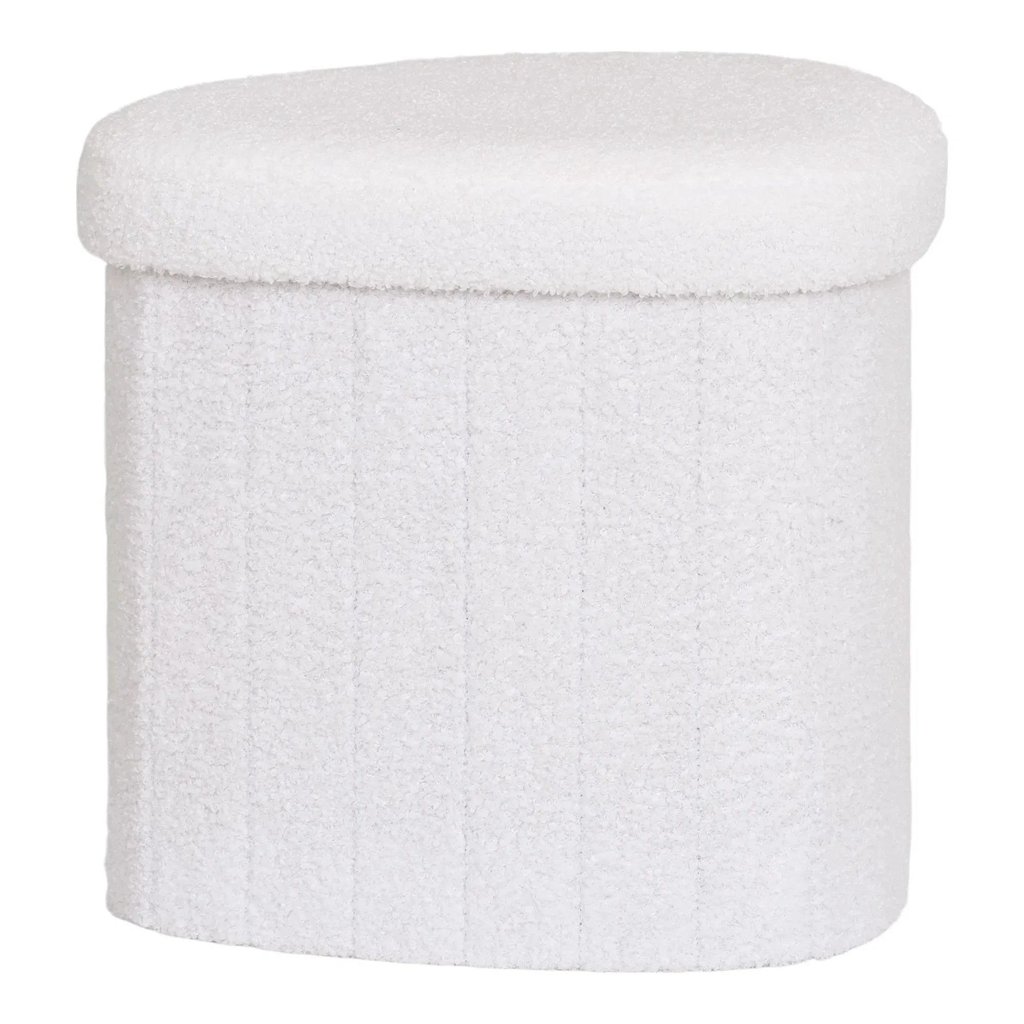 Eleganter Lumino Bouclé Beistellhocker: Weiß, Praktischer Stauraum, Stilvolles Design