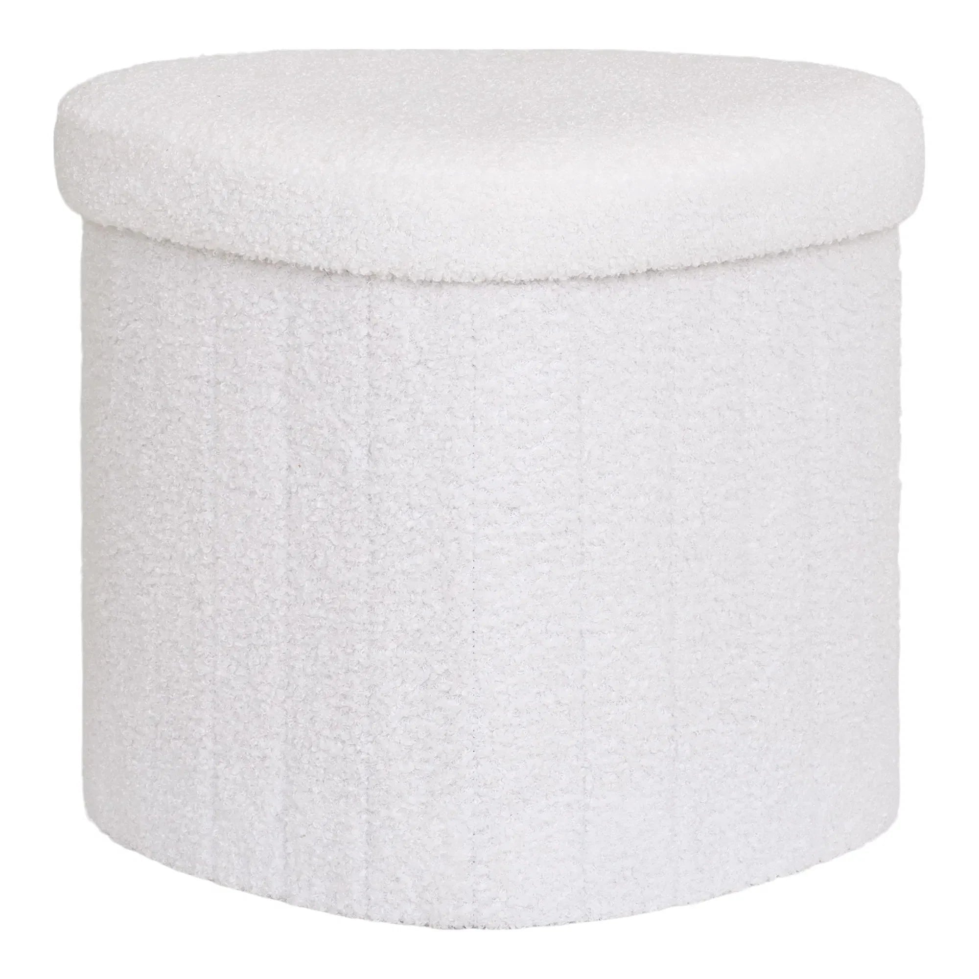 Eleganter Lumino Bouclé Beistellhocker: Weiß, Praktischer Stauraum, Stilvolles Design