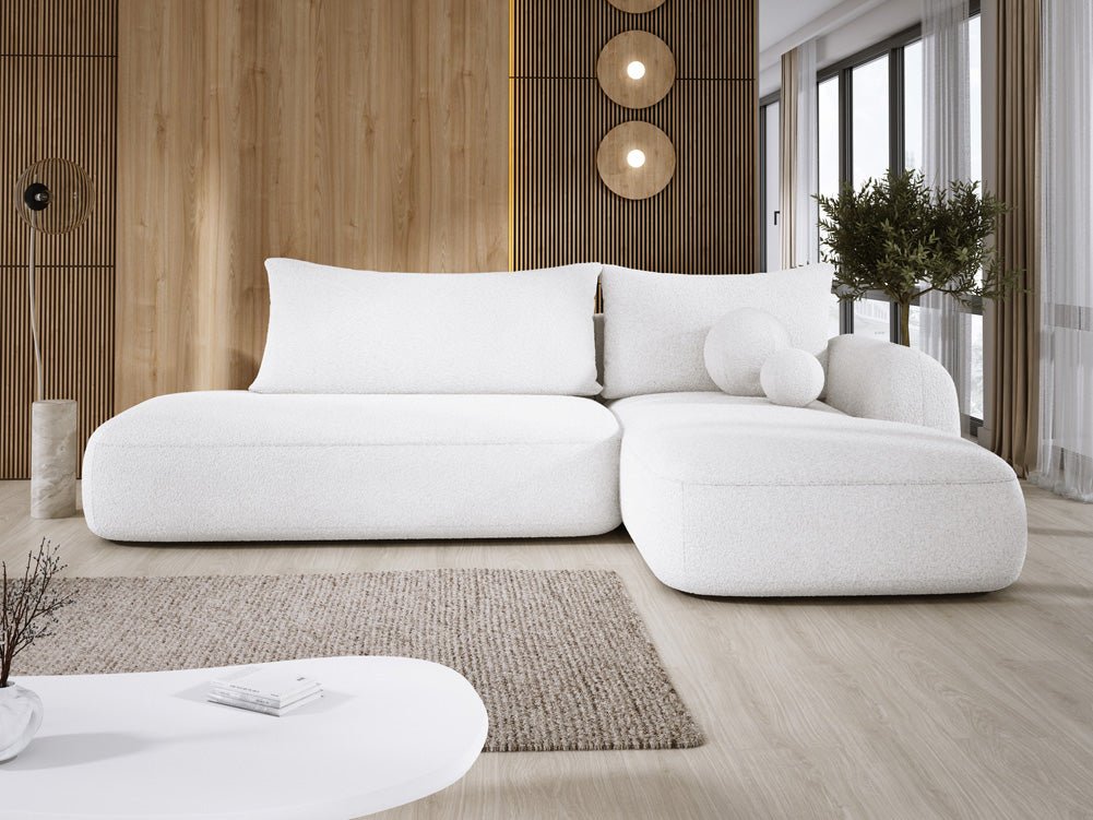 Modernes Designer Ecksofa Babu Bouclé: Komfortables Schlafsofa mit Klappfunktion für Zuhause