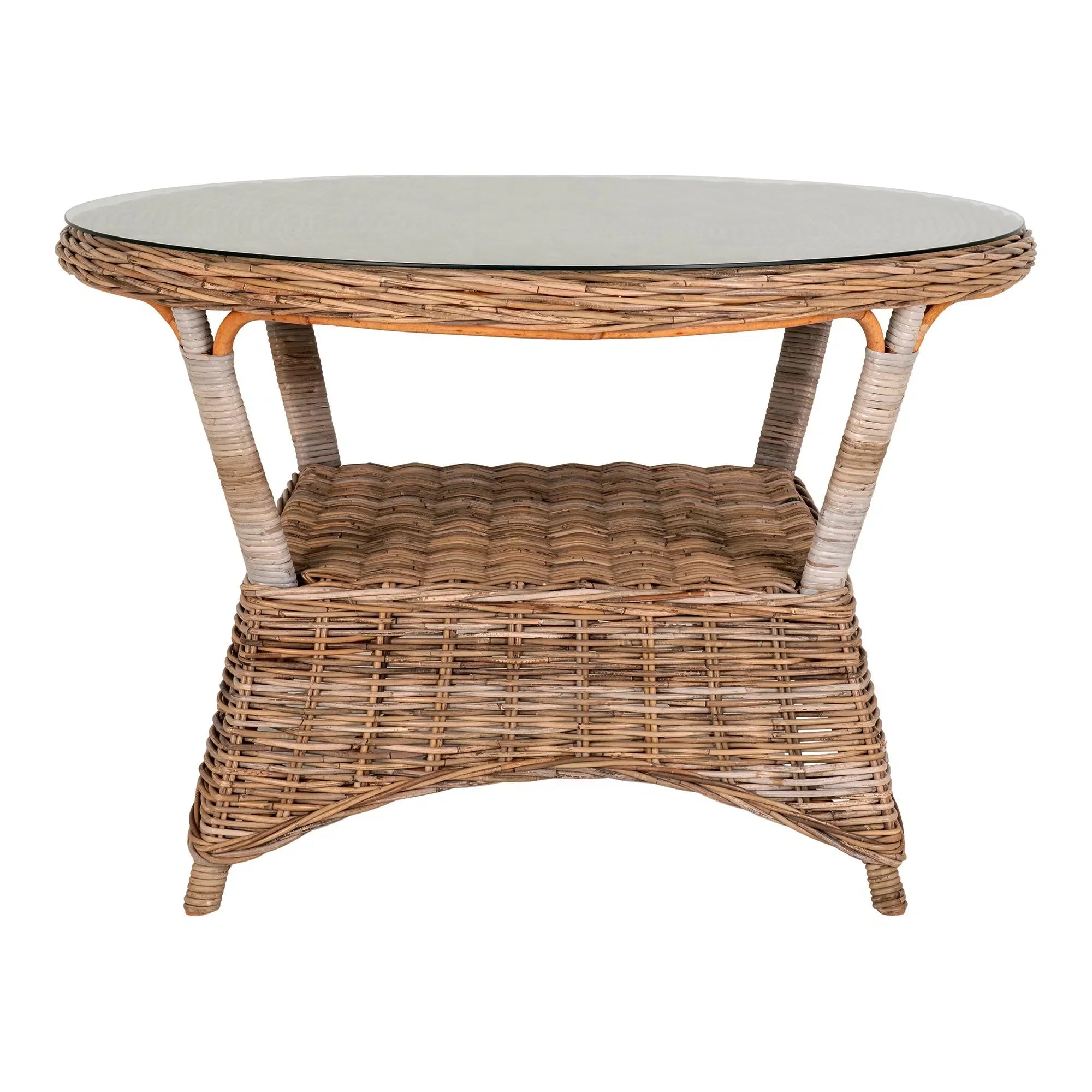 Larissa Outdoor Esstisch: Rund Ø120cm, Robustes Rattan, Stahl & Glas