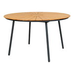 Lade das Bild in den Galerie-Viewer, Eleganter Modena Garten Esstisch: Robuste Teakholzplatte, Schwarzes Metallgestell, Ø130cm Outdoor-Design
