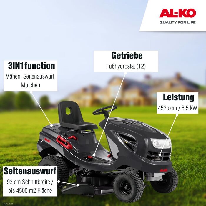 AL-KO Easy 15-93.2 HDS-A Rasentraktor: Kraftvoll, 3in1 Mähen, Mulchen, Seitenauswurf