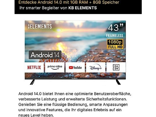 KB ELEMENTS ELT43DE14S: 43 Zoll Full HD Smart TV, Android 14