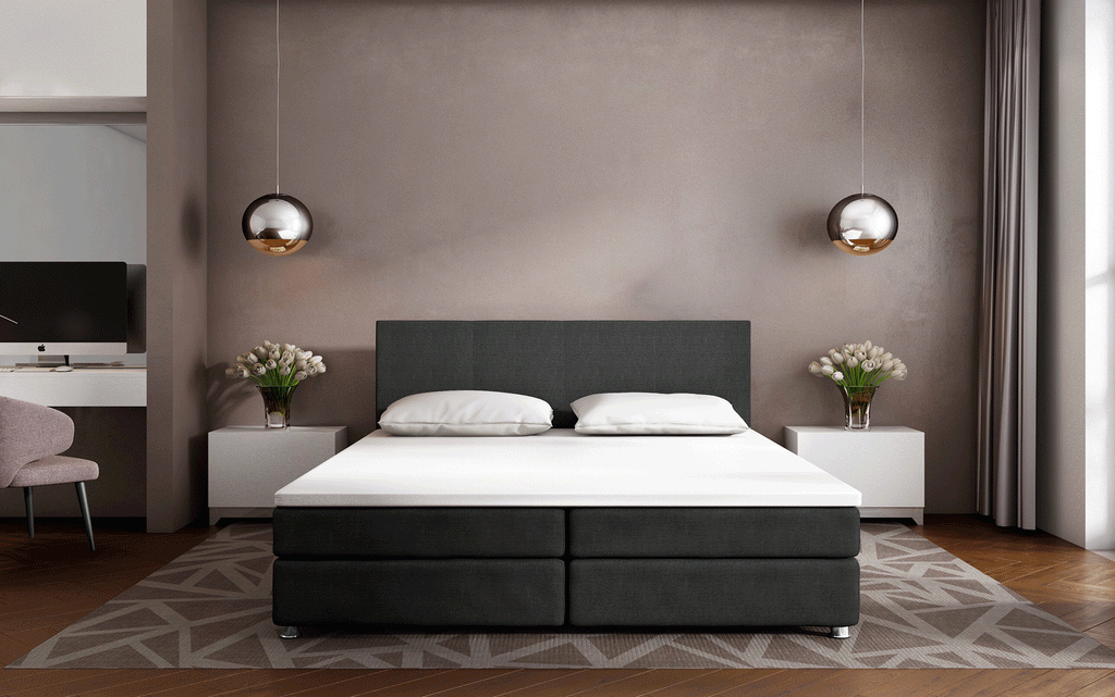 Modernes graues Boxspringbett Athene: Komfort, Zen-Ruhe & erholsamer Schlaf