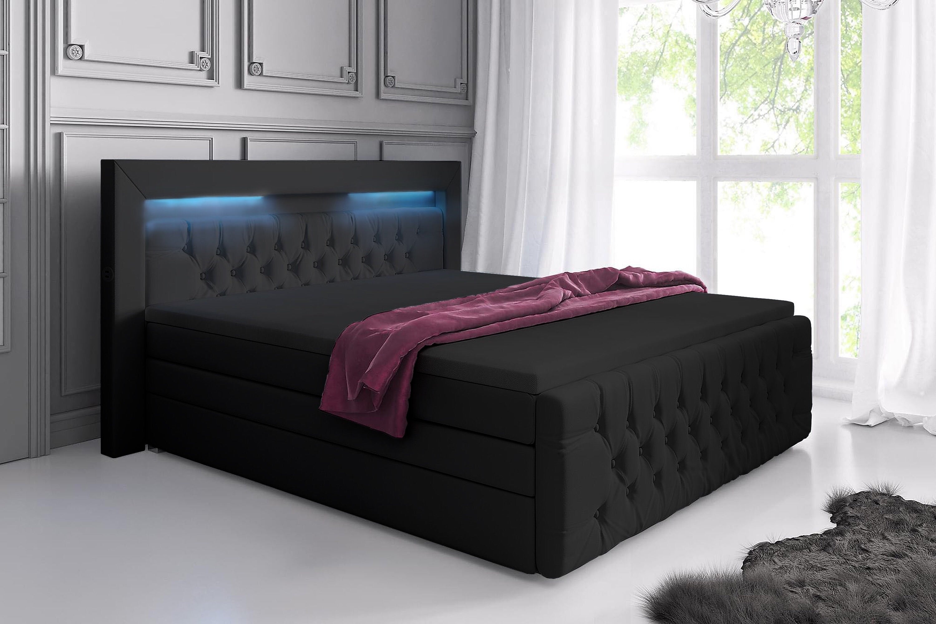 Luxuriöses Boxspringbett Sonno: LED, USB, Stauraum – Ultimativer Schlafkomfort