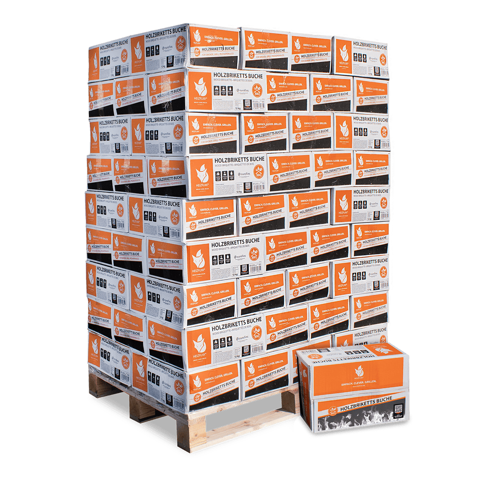 Heizfuxx Nestro Hartholz Buche Briketts, 81x12kg Palette, Lange Brenndauer