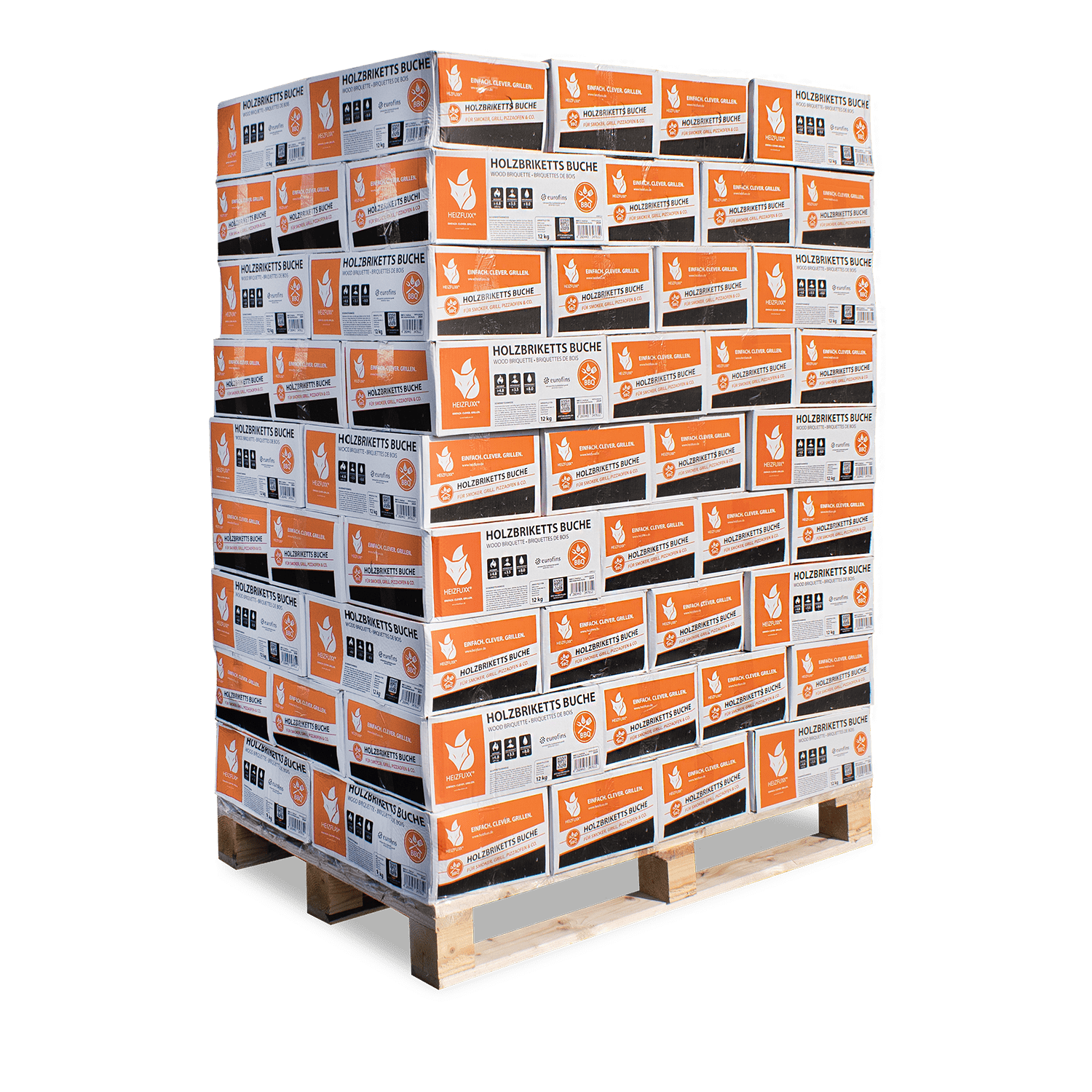 Heizfuxx Nestro Hartholz Buche Briketts, 81x12kg Palette, Lange Brenndauer