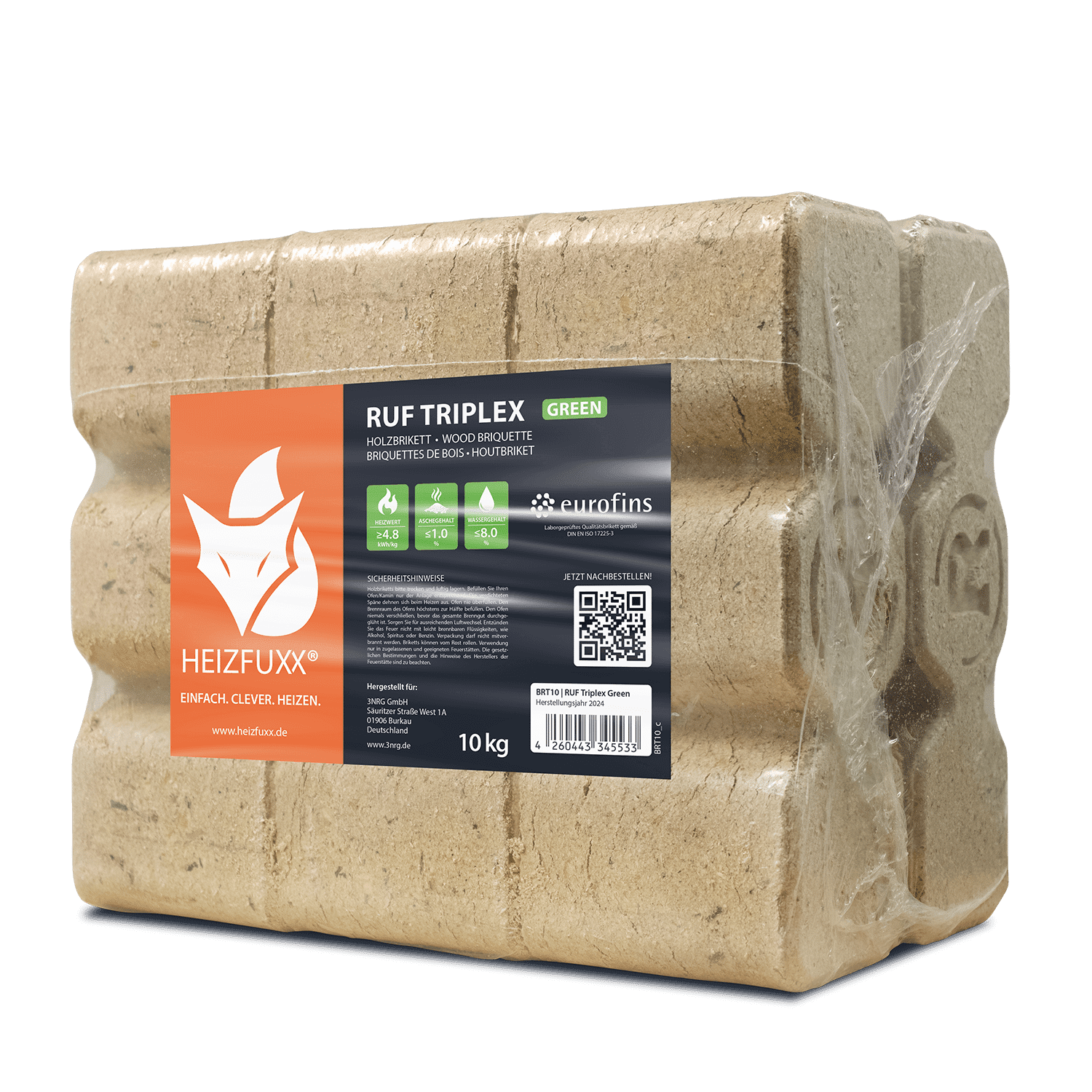 RUF Triplex Green Nadelholz-Holzbriketts Palette – Hoher Heizwert, wenig Asche