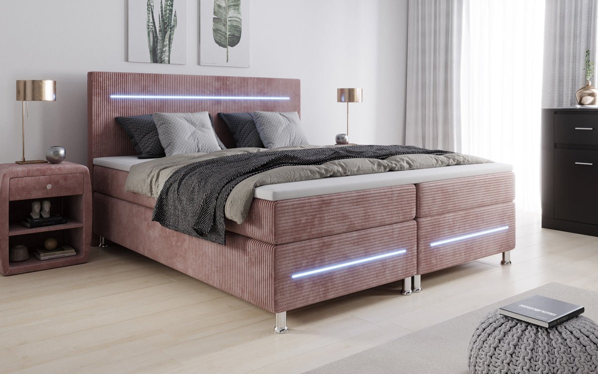 Luxuriöses Boxspringbett Sejour: Komfortable LED-Beleuchtung, Praktischer Stauraum, Stilvolles Cord