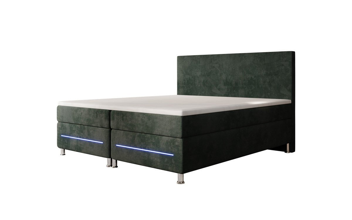 Luxuriöses Boxspringbett Simple mit LED-Beleuchtung aus Cord-Stoff – Ultimativer Schlafkomfort