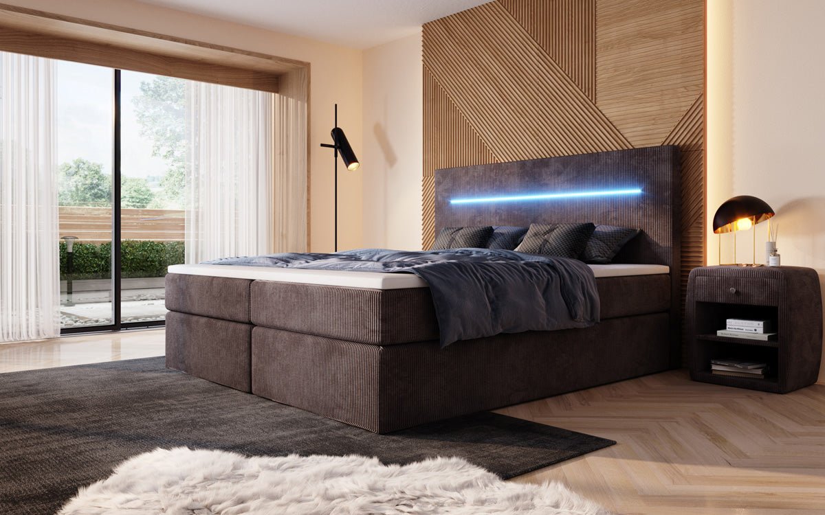 Luxuriöses Boxspringbett Sejour: Komfortabel, mit LED-Beleuchtung & integriertem Stauraum