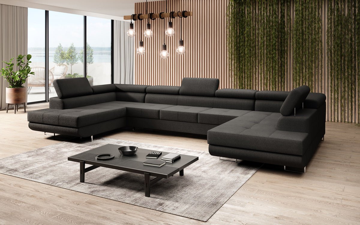 Luxuriöses Designer Sofa Taormina mit Schlaffunktion, Klappfunktion & Stauraum in Bouclé