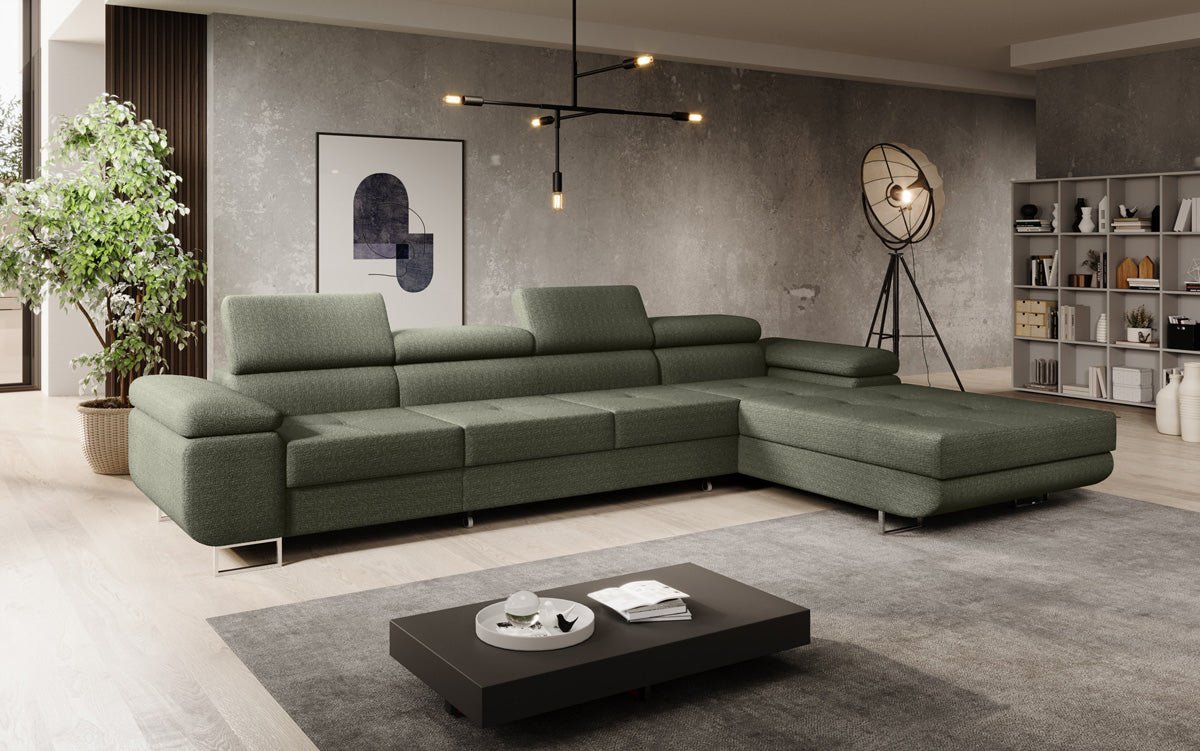 Elegantes Calvera Maxi Bouclé Ecksofa mit Schlaf- und Stauraumfunktion