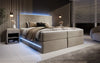 Luxuriöses Samt Boxspringbett Voyage mit LED-Beleuchtung und Stauraum