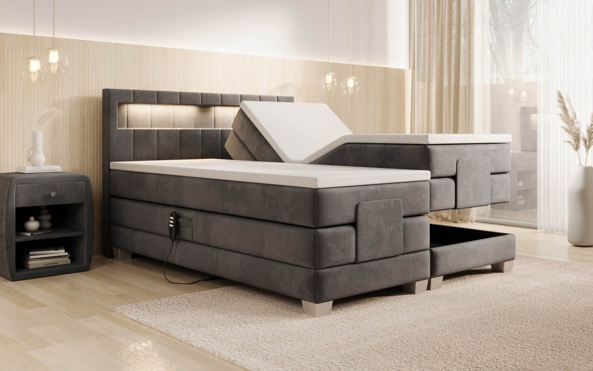 Ardena Luxus Boxspringbett Samt, elektrisch verstellbar, mit integrierter LED