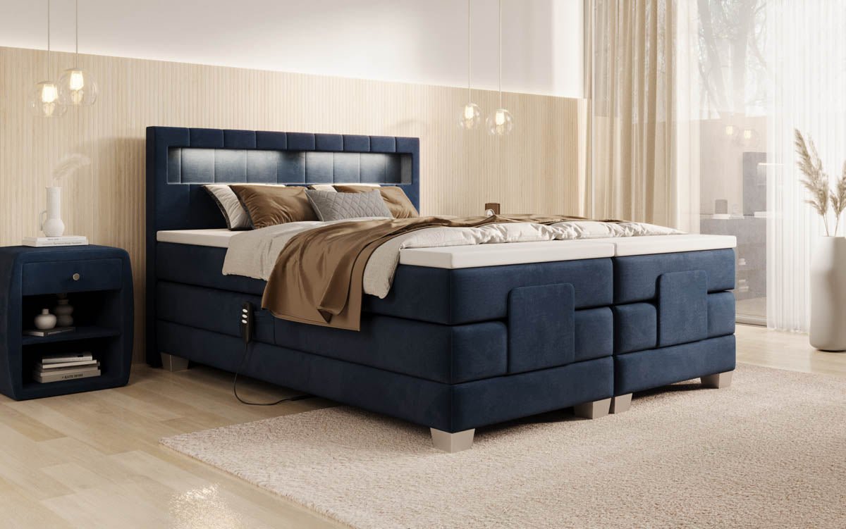 Ardena Luxus Boxspringbett Samt, elektrisch verstellbar, mit integrierter LED