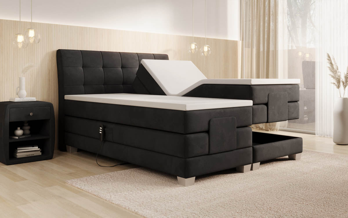 Amara Samt Boxspringbett: Elektrisch Verstellbar, Integrierte LED-Beleuchtung für Luxuriösen Schlaf