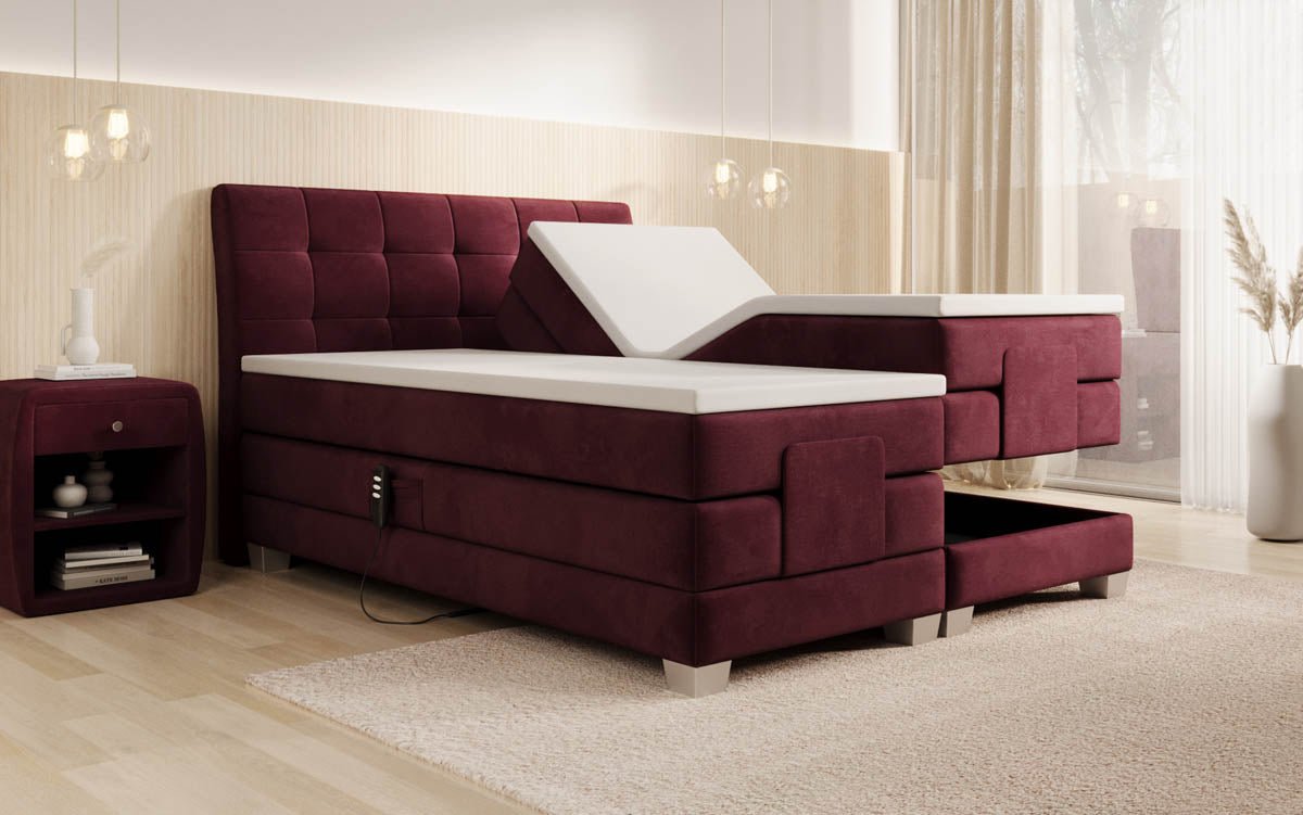 Luxuriöses elektrisch verstellbares Samt Boxspringbett Amara mit LED-Beleuchtung