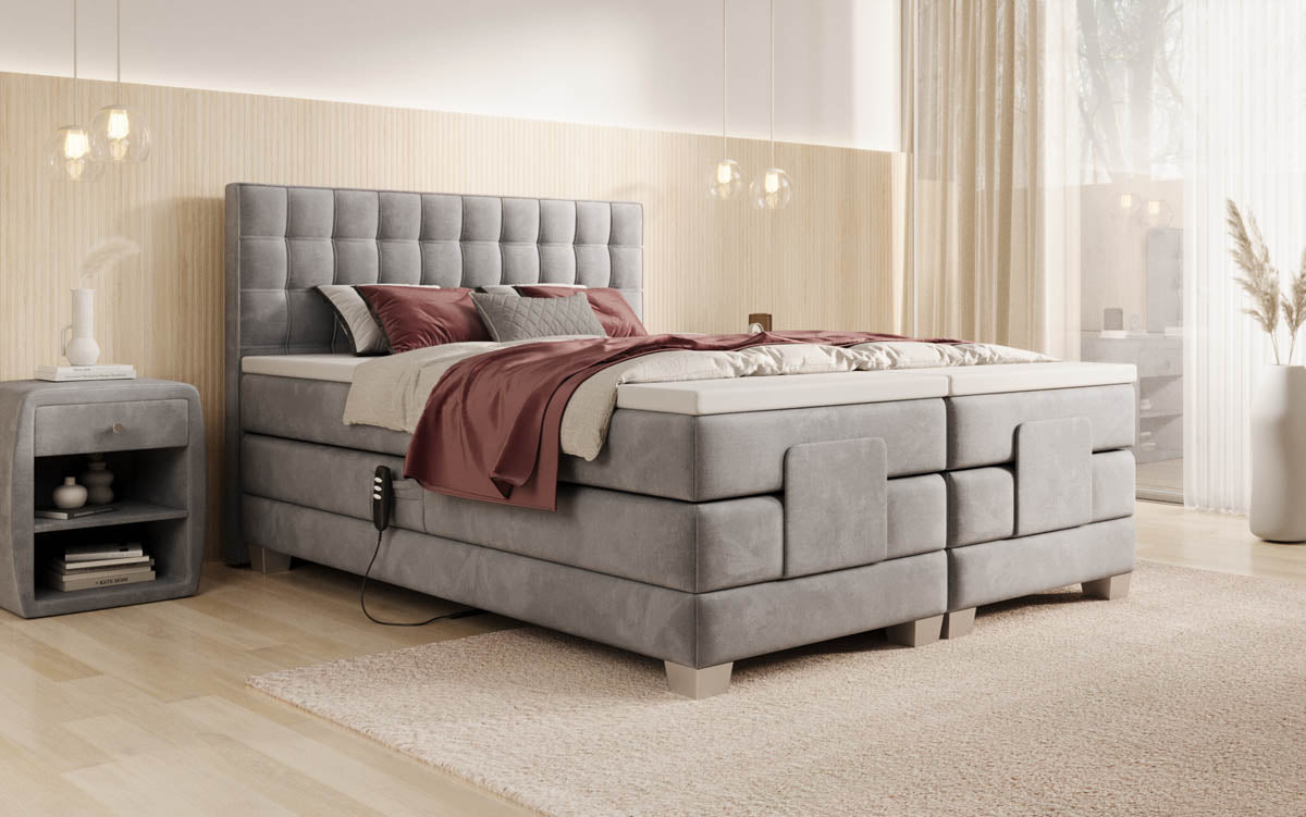 Luxuriöses Boxspringbett Sorella, elektrisch verstellbar, Samtbezug, für erholsamen Schlaf