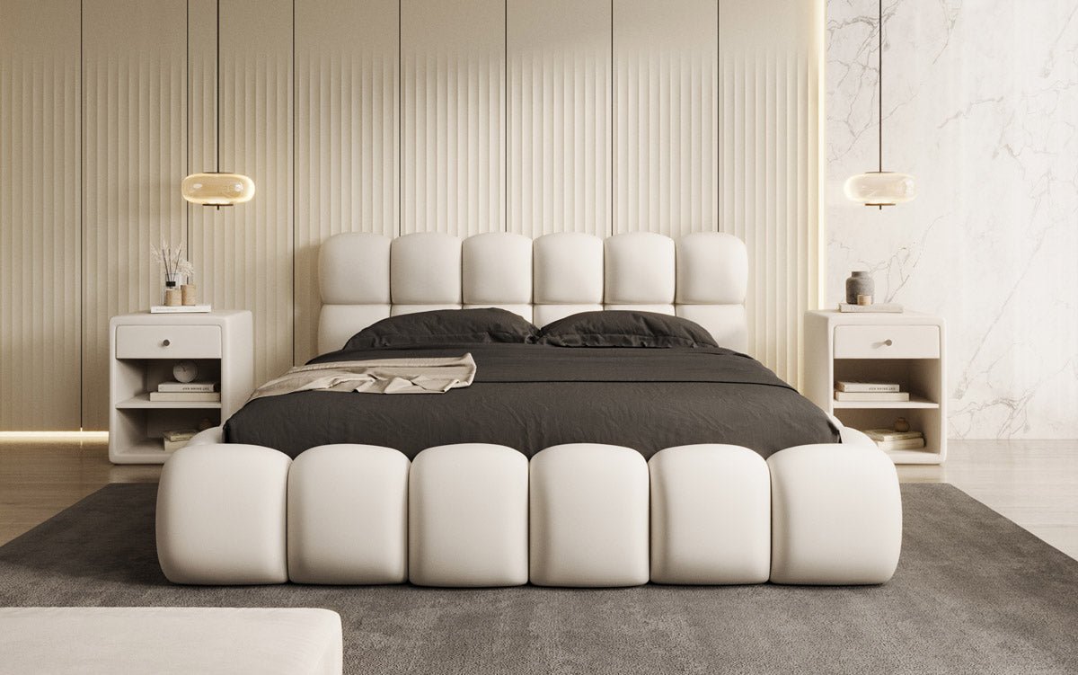 Luxuriöses Designer Polsterbett Boston mit Stoffbezug und integriertem Stauraum