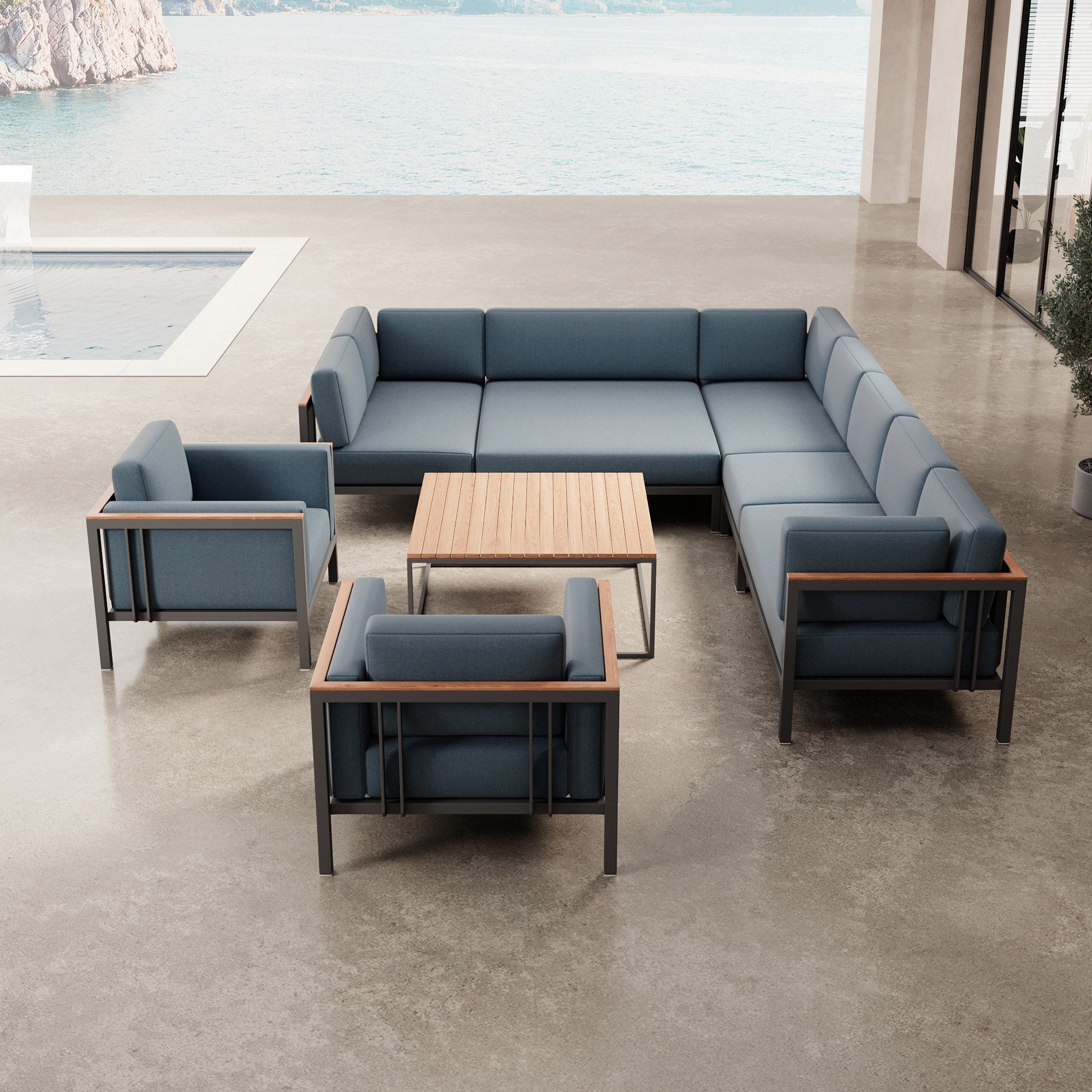 Luxuriöses Wetterfestes Garten Lounge Set: Ecksofa, Sessel, Aluminium, Sunbrella Stoff